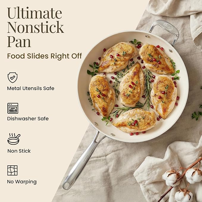 GOTHAM STEEL HAMMERED 14 Inch Non Stick Frying Pans with Lid, Extra Large Frying Pans Nonstick Cooks Family Sized Meals, Non Toxic PFOA Free, Induction Ready, Oven and Dishwasher Safe