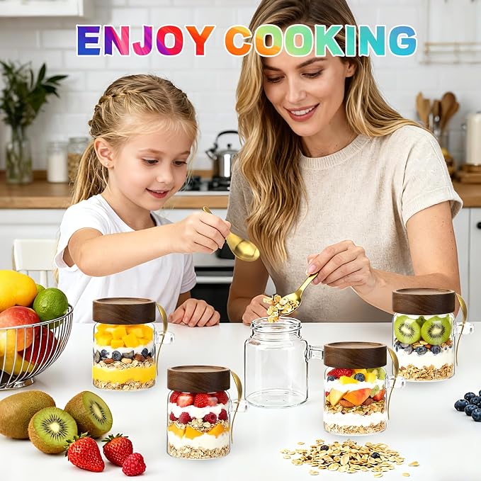 10 oz Glass Jars Set of 2, Spice Jar Round Storage Canister with Airtight Wooden Lid Clear Glass Food Jar for Pantry Sugar Tea Coffee Bean Spice Cookies Bath Salts (10oz/300ml-2 pack-with spoon)