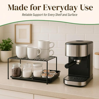 Evelots Kitchen Cabinet Wire Shelf Organizer/Rack - 2 Pack Sturdy Metal Shelf Risers - Double Your Counter Space - Great for Kitchen, Freezer, Pantry and Bathroom - Rustproof - Black