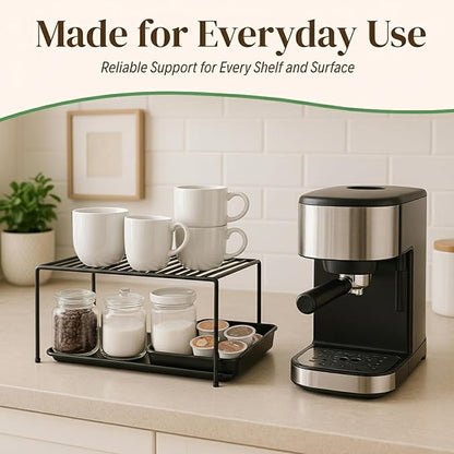 Evelots Kitchen Cabinet Wire Shelf Organizer/Rack - 4 Pack Sturdy Large Metal Shelf Risers - Double Your Counter Space - Great for Kitchen, Freezer, Pantry and Bathroom - Rustproof - Black