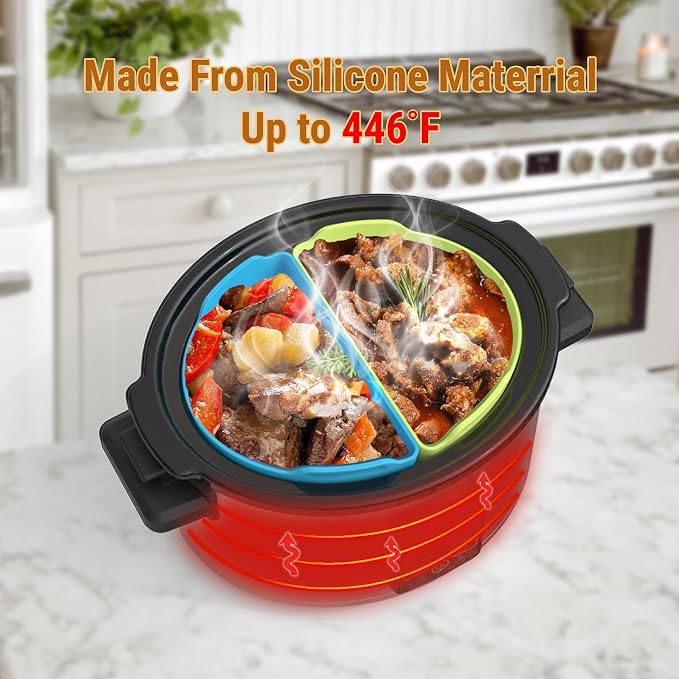 Silicone Slow Cooker Liners Compatible With Crock Pot 6-8 QT,Slow Cooker Divider Allows Cooking Two Different Meals At Once Time,(Green)
