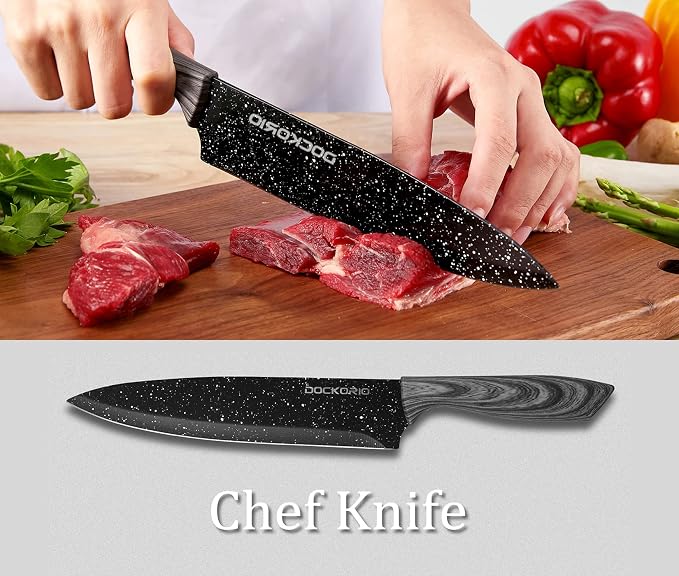 all in one Kitchen Knife Set with Block, 19 PCS High Carbon Stainless Steel Sharp Serrated Steak Knives Set, Chef Knives, Bread Knife, Scissor, Sharpener,