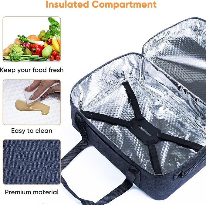 BAGSPRITE Double-Layer Slow Cooker Carrying Bag for 6-8 Quart CrockPot and Hamilton Beach, Travel Bag With Lid Fastener, Portable Carrier Case, Black