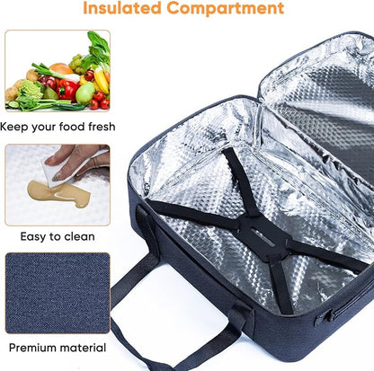 BAGSPRITE Double-Layer Slow Cooker Carrying Bag for 6-8 Quart CrockPot and Hamilton Beach, Travel Bag With Lid Fastener, Portable Carrier Case, Black