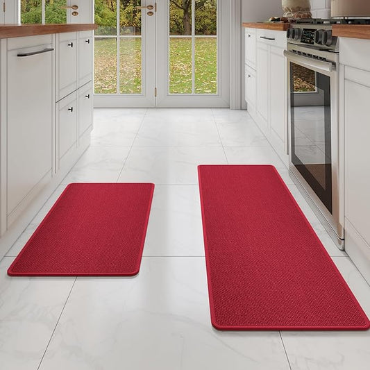 YDKGL Kitchen Rugs and Mats Non Skid Washable Set of 2 PCS, Absorbent Runner Rugs for Kitchen, Front of Sink, Kitchen Mats for Floor, Red 17x30+17x47