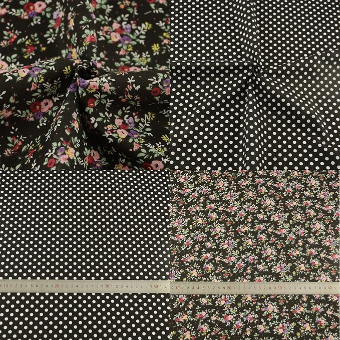 7 Pieces Cotton Fabric Plain Printed (20"x20"), Comfortable Quilting Fabric, Pretty Flower Pattern Material for Quilting DIY Artcraft - Black