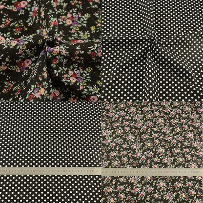 7 Pieces Cotton Fabric Plain Printed (20"x20"), Comfortable Quilting Fabric, Pretty Flower Pattern Material for Quilting DIY Artcraft - Black