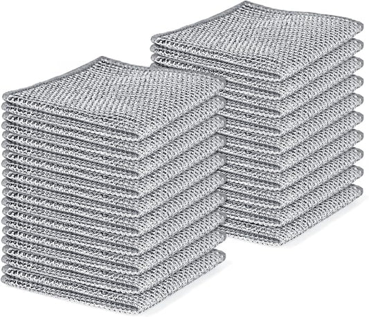 Aidoclip 20pcs Set Non-Scratch Steel Wool Dishcloth - Multi-Use Kitchen Scrubbers, Durable Cleaning Pads for Wet & Dry Use White
