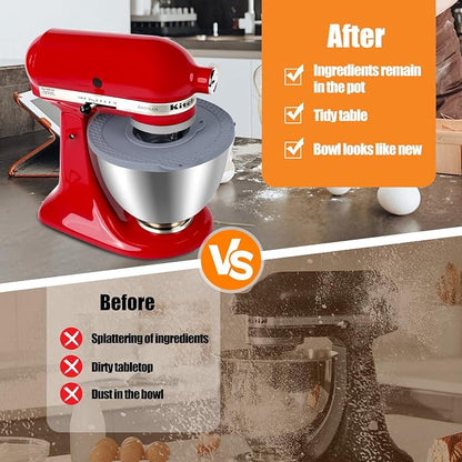 Silicone Mixers Bowl Cover Compatible with KitchenAid 4.5-5 Quart Tilt-Head Stand Mixers Bowl (Grey)