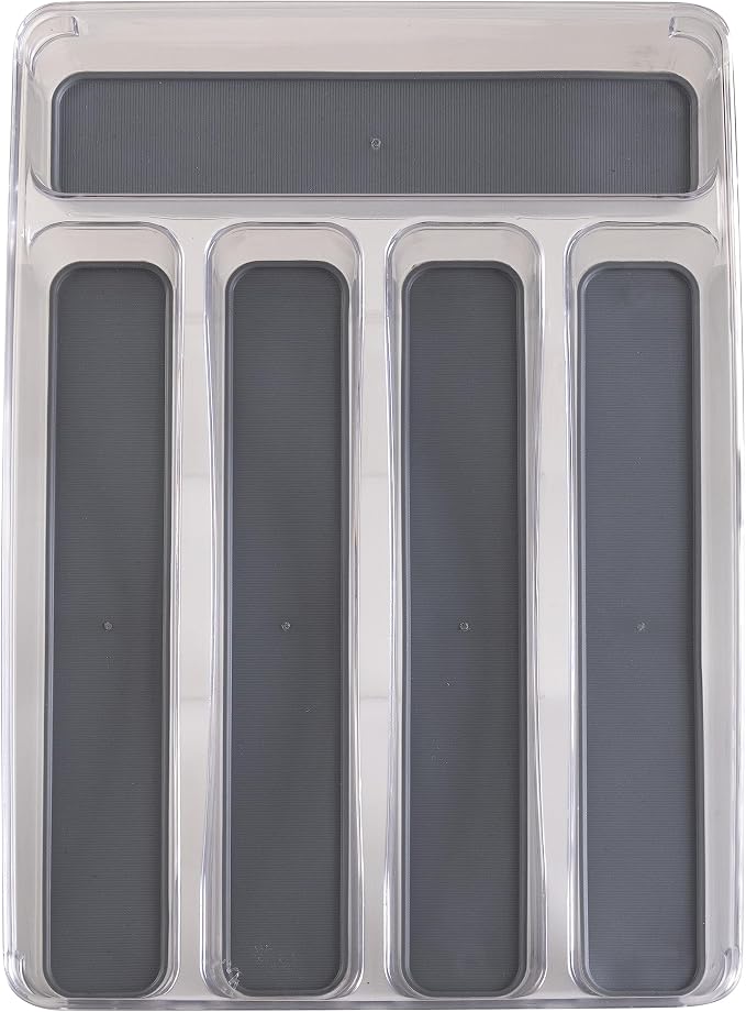 Kitchen Details 23195 Utensil and Cutlery Drawer Organizer, Divider, Tray, Storage, 5 Compartment, Clear
