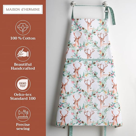 Maison d' Hermine 100% Cotton Apron for women with Pocket Kitchen Chef Apron for Men Cooking Spring Summer