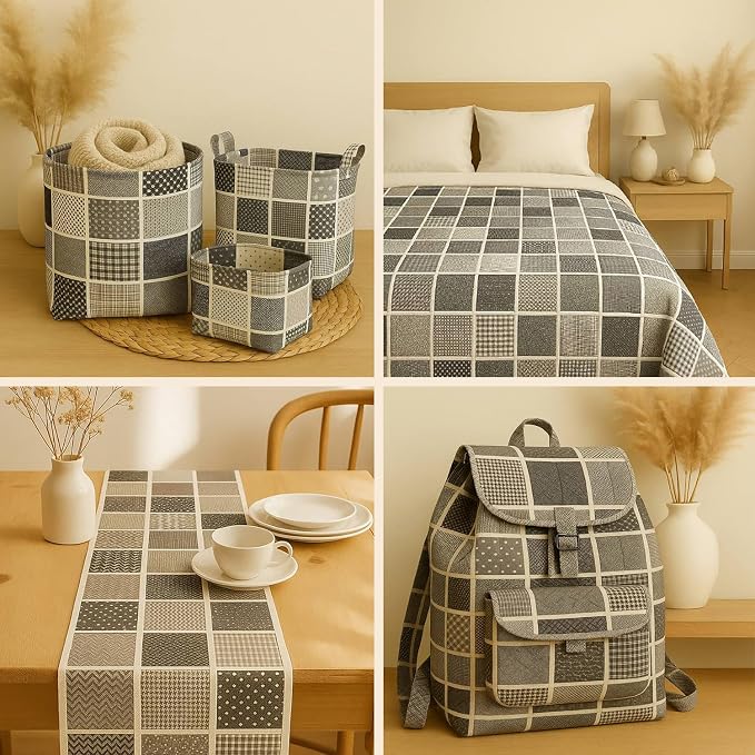 Cotton Satin Patchwork Fabric Panel – 35 Designs, 20×20 cm Squares, Single Piece 150×110 cm, Black & Grey Patchwork Quilt Fabric (Moonlight Patchwork Set, 35pcs 8x8 inch)
