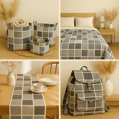 Cotton Satin Patchwork Fabric Panel – 35 Designs, 20×20 cm Squares, Single Piece 150×110 cm, Black & Grey Patchwork Quilt Fabric (Moonlight Patchwork Set, 35pcs 8x8 inch)