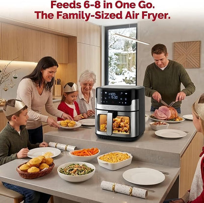 8.5QT Air Fryer with Visual Window, Large Family Size XL Airfryer with 8 Presets, Stainless Steel Oven for Fast Healthy Cooking, Reheat & Crisp, Dishwasher Safe, Gift Box Included