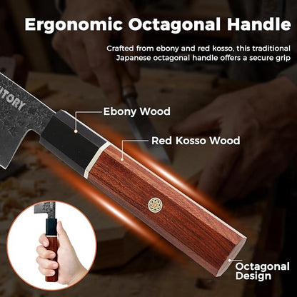Kitory 8'' Kiritsuke Chef Knife, Lightweight Japanese Kitchen Knife with Octagonal Ebony Wood Handle, Black Stonewashed High-Carbon Stainless Steel Blade, Anti-Rust and Durable Sharp Cooking Knife