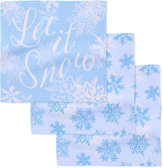 GEOMETRY Holiday Kitchen Dish Cloths - Quick Dry Dishcloths for Kitchen - Premium Dish Rags with Geoweave - 3-Pieces Set - Snow Frostin