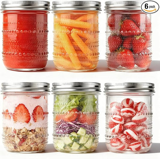 6 Pack Overnight Oats Containers with Lids,Wide Mouth Mason Jars 16 oz, Pint Mason Jars Glass Canning Jars for Storing Food, Sauces, Salad, Relishes