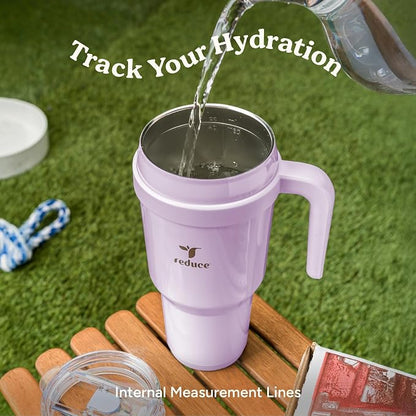 REDUCE Cold1 40 oz Tumbler with Handle - Vacuum Insulated Stainless Steel Water Bottle for Home, Office or Car, Reusable Mug with Straw or Leakproof Flip Lid, Keeps Drinks Cold All Day- Gloss Cotton