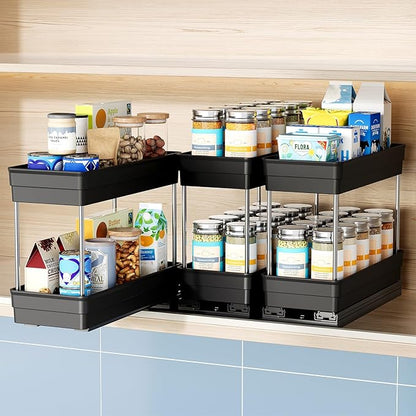 Nieifi Spice Organization for Cabinet-Vertical Spice Rack Pull Out-Spice Rack Organizer for Cabinet-4-1/3 inch Wide-Seasoning Kitchen Organizer-4.3" W x 10.6" D x 8.7" H-3 Pack-2 Tier