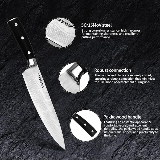 TONIFE Kitchen Knife Set, High Carbon Stainless Steel Cooking Knife, Chef's Knife + Santoku Knife + Small Knife (3PCS)