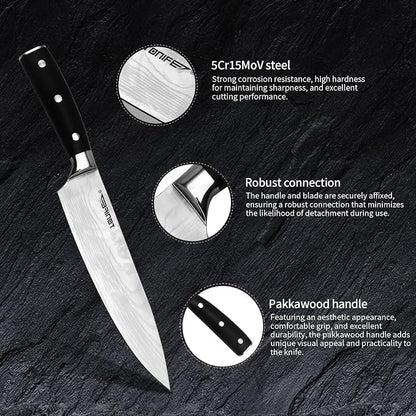 TONIFE Kitchen Knife Set, High Carbon Stainless Steel Cooking Knife, Chef's Knife + Santoku Knife + Small Knife (3PCS)