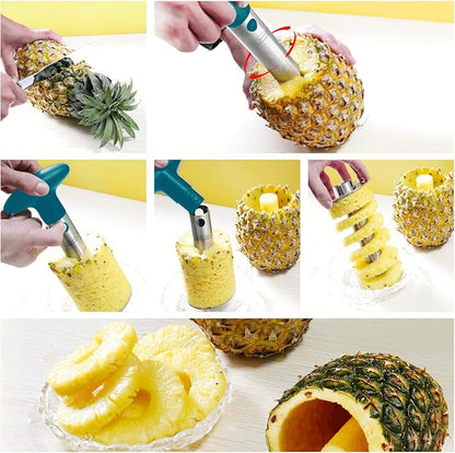 Pineapple Corer, [Upgraded, Reinforced, Thicker Blade] Newness Premium Pineapple Corer Remover, Stainless Steel Pineapple Core Remover Kitchen Tool with Sharp Blade for Diced Fruit Rings, Green