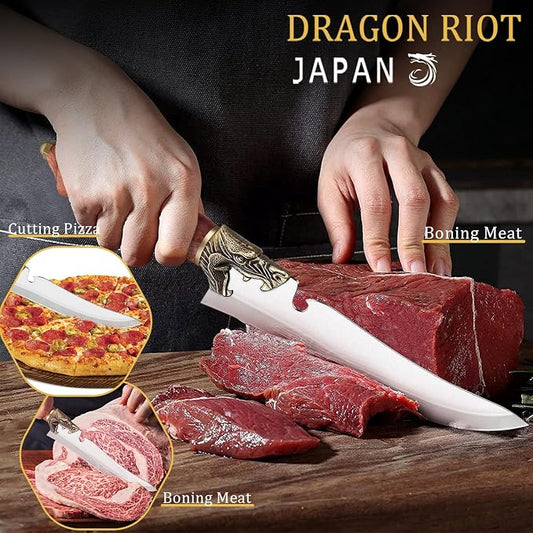 DRAGON RIOT Sharp Boning Knife for Meat Cutting, Full Tang Meat Deboning Knives with Sheath High Carbon Steel for Home Kitchen