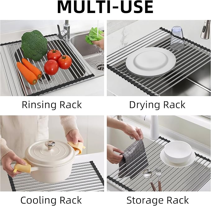 Dish Drying Rack, Roll Up Dish Drying Rack Over The Sink, 17" x 15.7", Dish Racks for Kitchen Counter, Black