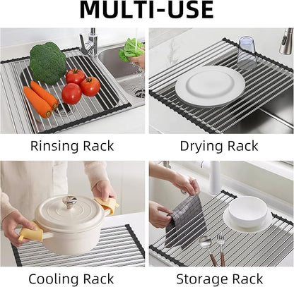 Dish Drying Rack, Roll Up Dish Drying Rack Over The Sink, 17" x 15.7", Dish Racks for Kitchen Counter, Black