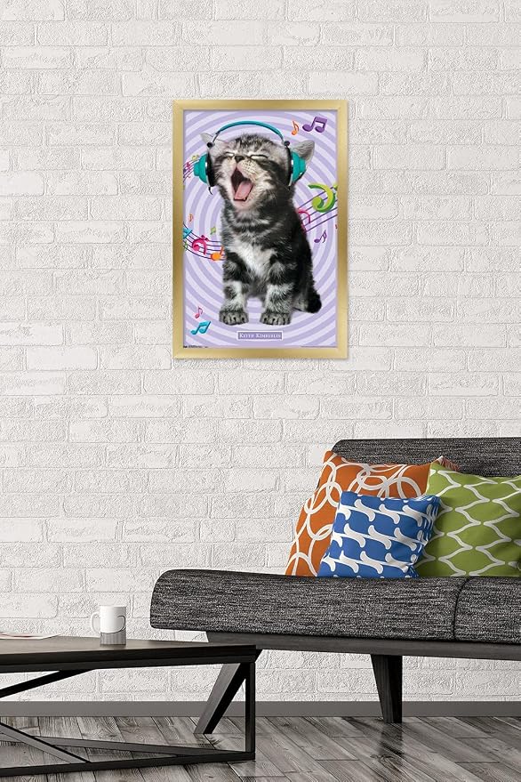Trends International Keith Kimberlin - Kitten - Singing Wall Poster, 14.725" x 22.375", Gold Framed Version