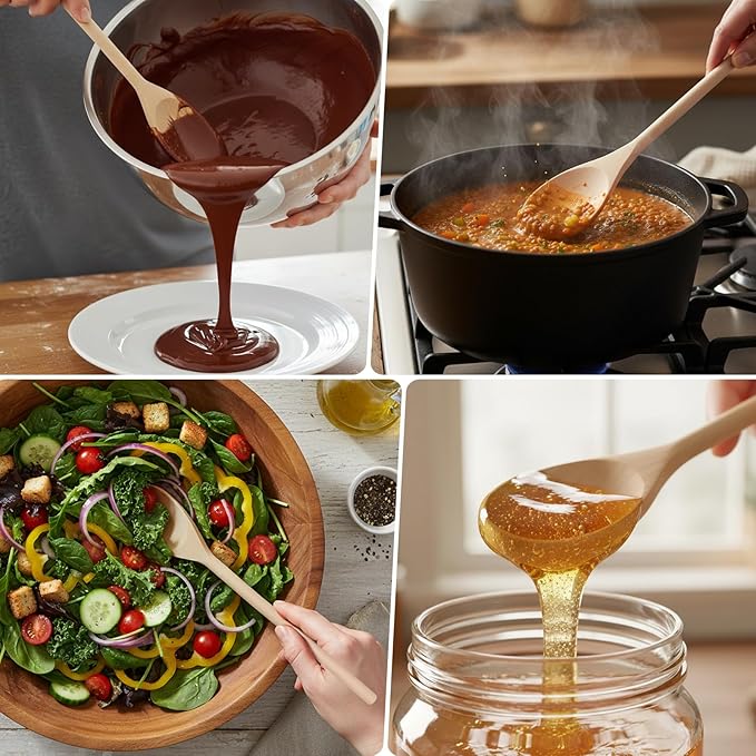 LorisArm 3PC Wooden Spoon for Cooking, Long handle 12" 10" 8" Wood Serving Spoons Set for Mixing Stirring Tasting, Maple Wood Nonstick Kitchen Utensils.