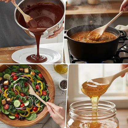 LorisArm 3PC Wooden Spoon for Cooking, Long handle 12" 10" 8" Wood Serving Spoons Set for Mixing Stirring Tasting, Maple Wood Nonstick Kitchen Utensils.