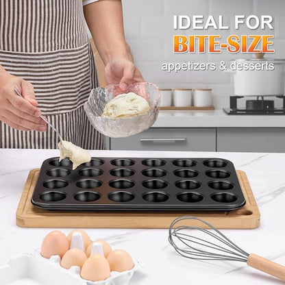 E-far 2 Pack Mini Muffin Pan - Nonstick 24-Cup Carbon Steel Cupcake Tin Tray for Little Bites & Freezer Prep | Warp-Free Bakeware Ensures Even Baking & Effortless Release, Regular Size & Oven Safe