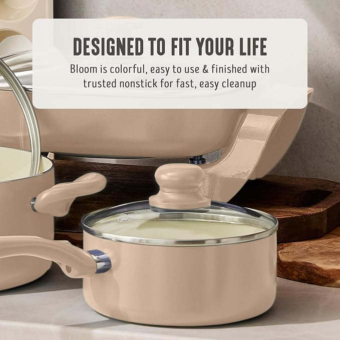 GreenLife 2 Quart Nonstick Saucepan with Lid, Non-Toxic Ceramic Pot, Dishwasher Safe, Stay-Cool Handle, Induction Ready, Fast Heating, PFAS Free, Easy Clean, Beige Taupe
