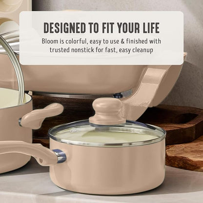 GreenLife 2 Quart Nonstick Saucepan with Lid, Non-Toxic Ceramic Pot, Dishwasher Safe, Stay-Cool Handle, Induction Ready, Fast Heating, PFAS Free, Easy Clean, Beige Taupe