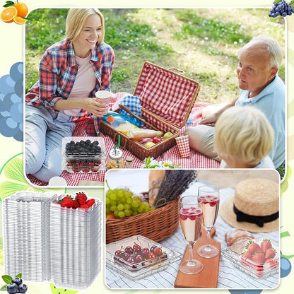 Baderke 60 Pcs Plastic Berry Basket with Clamshell Lids Clear Plastic Disposable Containers Fruit Produce Saver Containers for Blueberries Raspberries Blackberries Strawberries Cherry Tomatoes