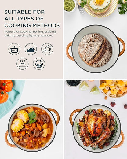 Enameled Cast Iron Dutch Oven - 7.5QT Dutch Oven Pot with Lid & Cotton Potholders - Heavy-Duty Non Stick Casserole Pot for Braising, Stews, Roasting, Baking, Suitable for All Stovetops, Vibrant Orange
