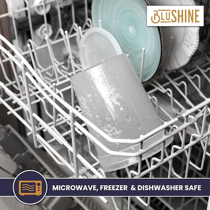 BluShine [24 Sets] 32 oz. Plastic Deli Food Storage Containers with Airtight Leak Proof Lids - Reusable - Microwave, Fridge, and Freezer Safe