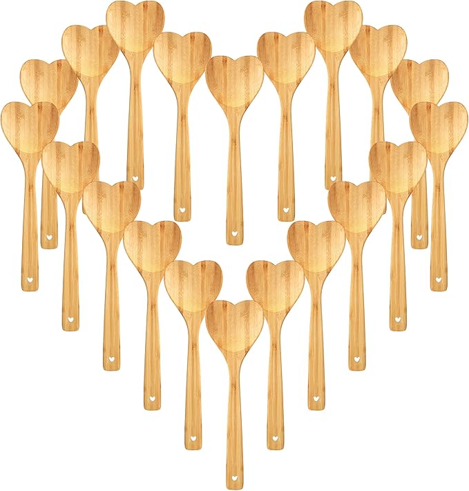 Heart Shaped Wooden Spoon 12 Inch Bamboo Kitchen Utensils Love Heart Spatula Kitchen Serving Spoons for Mixing Cooking Baking Stirring Hostess Gifts Mother's Day Wedding (20 Pcs)