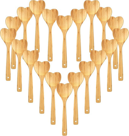 Heart Shaped Wooden Spoon 12 Inch Bamboo Kitchen Utensils Love Heart Spatula Kitchen Serving Spoons for Mixing Cooking Baking Stirring Hostess Gifts Mother's Day Wedding (20 Pcs)