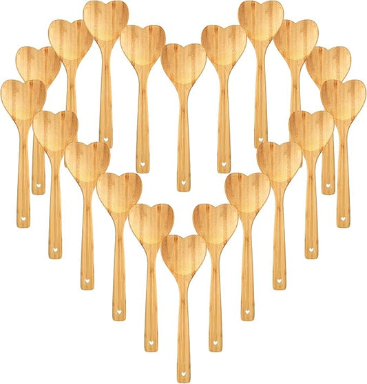 Heart Shaped Wooden Spoon 12 Inch Bamboo Kitchen Utensils Love Heart Spatula Kitchen Serving Spoons for Mixing Cooking Baking Stirring Hostess Gifts Mother's Day Wedding (20 Pcs)