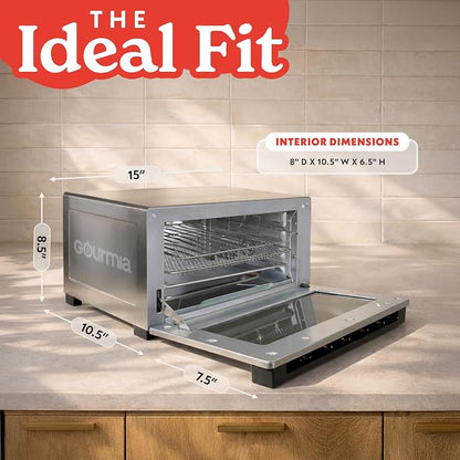 Gourmia Toaster Oven Digital Air Fryer - Convection Mode with 4 Slice Capacity, 3 Rack Positions, 12 Presets, Toast, Bagel, Bake, Roast, Broil, Dehydrate, Popcorn, Fits 9" Pizza, Stainless Steel