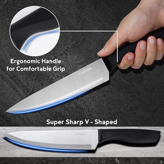 19 PCS Kitchen Cooking Utensils Set, 11 Pieces Silicone Cooking Utensils Set 6 Pieces Sharp Stainless Steel Black Knife Set with 1 Piece Cutting Board, Ideal for Apartment