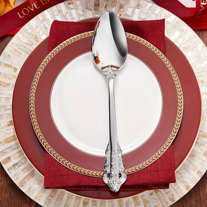 KEAWELL 2-Piece Gorgeous Large Serving Spoon, 18/10 Stainless Steel, Fine Large Serving Spoon, Sturdy Tablespoon, Dishwasher Safe, 9.4" (Silver)