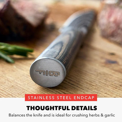 GreenPan x Bobby Flay 6 Piece Steak Knife Set with Wood Storage Box, Premium Stainless Steel Blades, Precision Cutting Tools, Ultra-Versatile Cutlery, Hand Finished Wood Handle, Damascus Steel Design