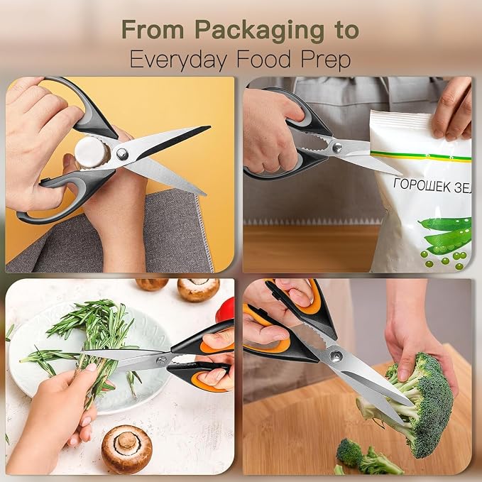 Kitchen Scissors All Purpose Heavy Duty, Kitchen Utensils Set, Stainless Steel Cooking Utensils Gadgets Meat Poultry Food Shears Dishwasher Safe Utility Tools Home (Orange, black and gray)