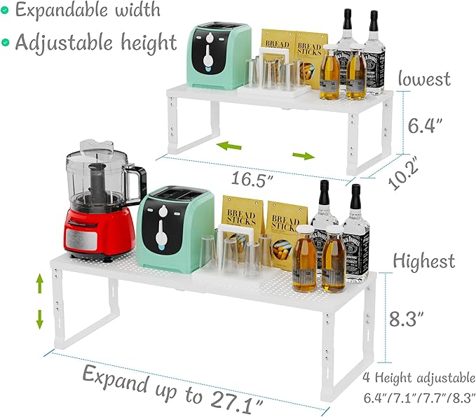 Jojocross Adjustable Expanable Stackable Spice Rack Shelf Pantry Storage Organizer for Kitchen Cabinet,Countertop,Bathroom and More.Space is no Longer Limited(2Packs/White/Large)
