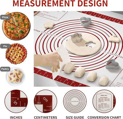 Non Stick Pastry Mat for Rolling Dough Fondant Pie Crust, Macaron Silicone Baking Mat for Mat Extra Large Silicone Mats for Baking Cookie Cakes Pizza Candy Bread