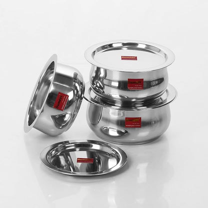 Sumeet Stainless Steel Cookware Set With Lid, 2.6, 3.3 L, 3 Piece (Steel), 3.3 liter