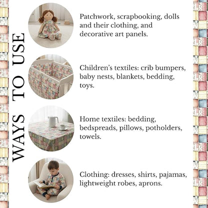 Soft Meadow Patchwork Cotton Fabric Panel, Pastel Floral & Stripe Design, 140 GSM, 61″ × 36.6″ (155 × 93 cm)